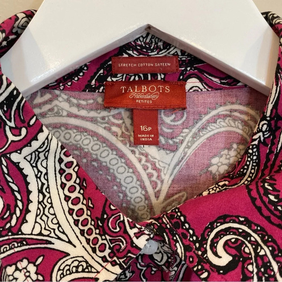 Talbots Haberdashery Button Down Blouse Stretch Paisley Size 16 Petite - Picture 2 of 5